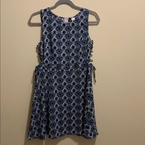 Blue Pattered Dress with Laced Sides